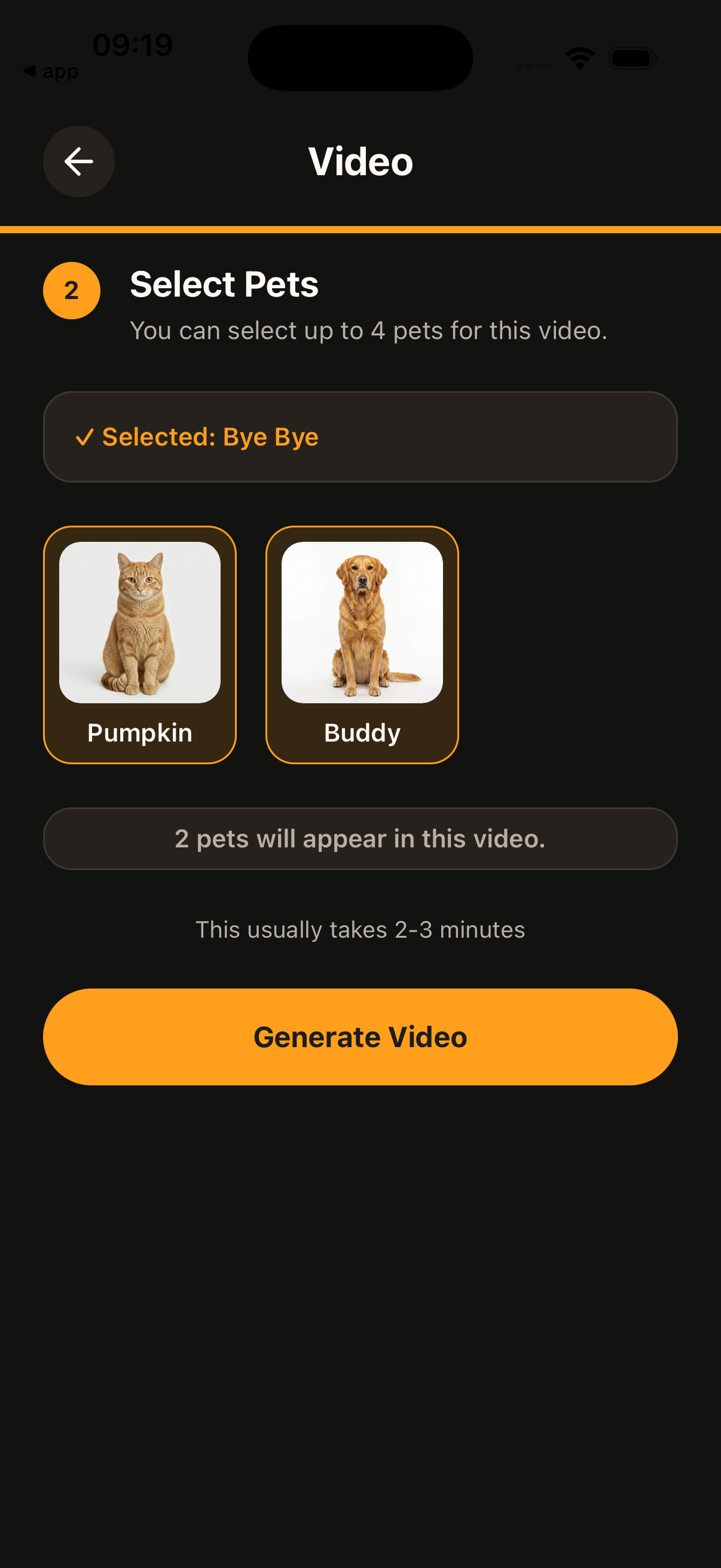 Select Pets step for motion template generation