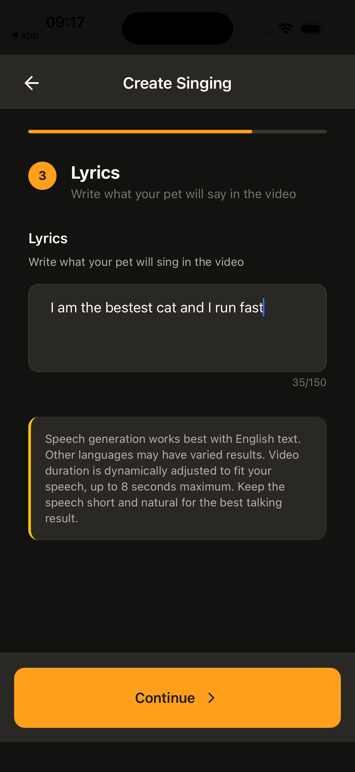 Lyrics step for singing video creation