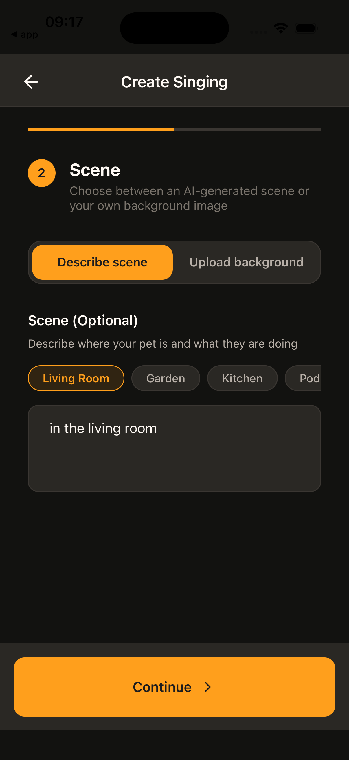 Scene step for singing video creation