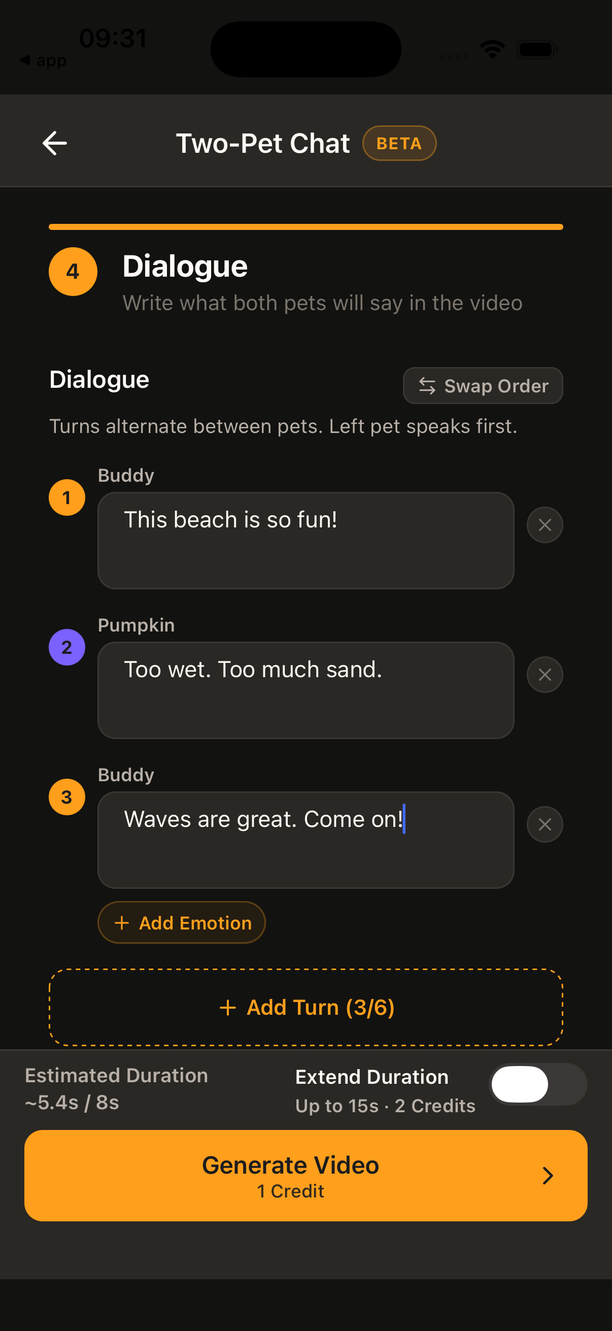 Dialogue entry step for Two-Pet Chat