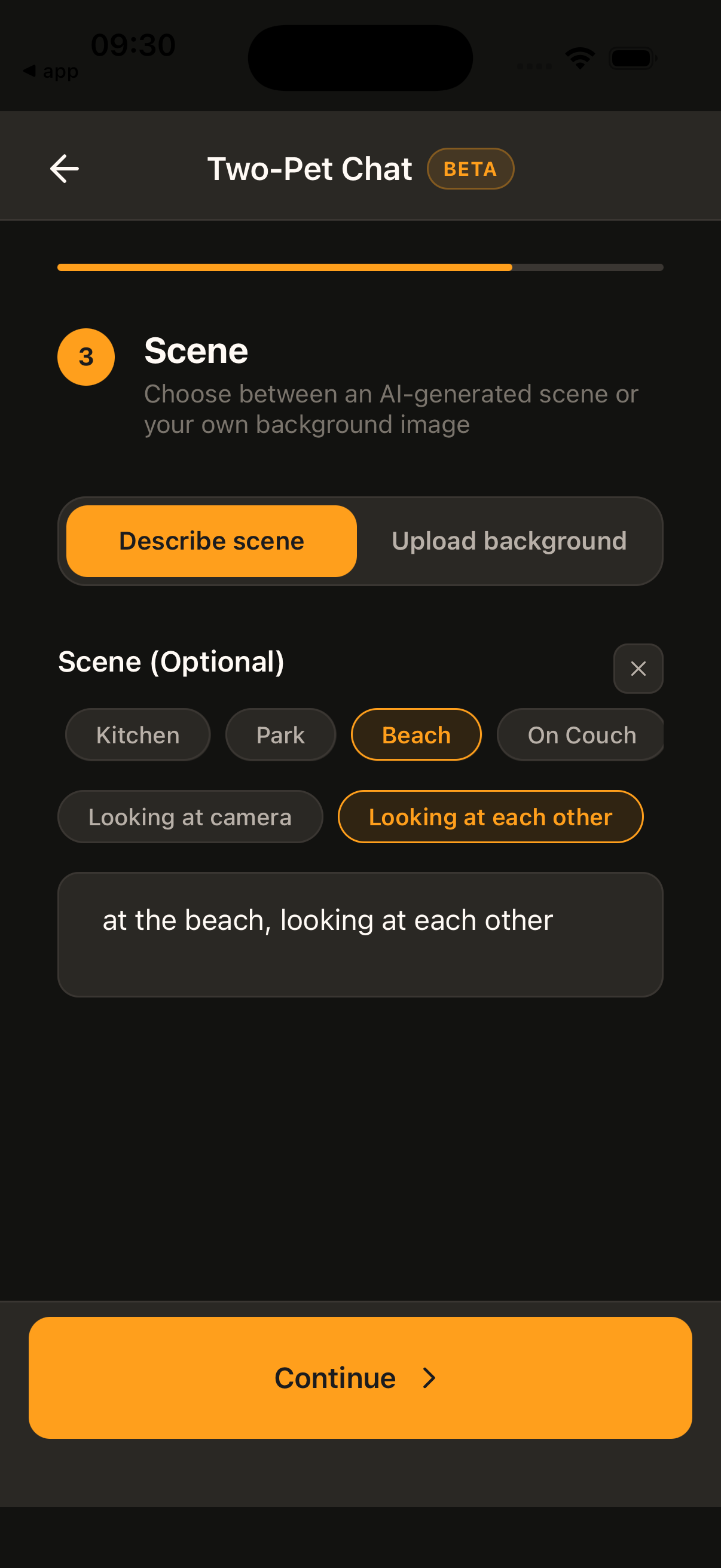 Scene selection step for Two-Pet Chat